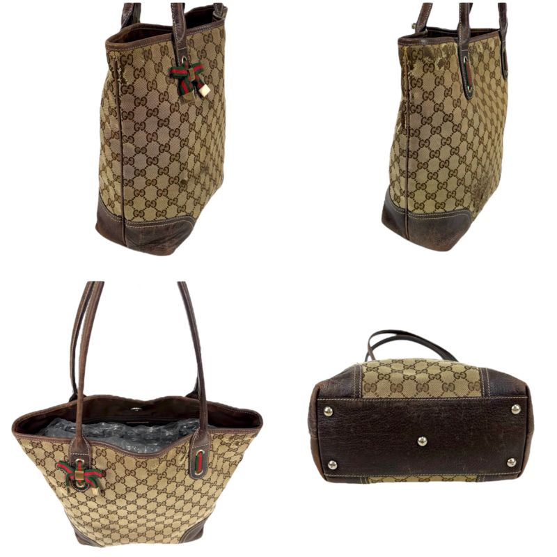 Gucci Tote Bag GG Canvas Leather Sherry Line Shoulder Brown