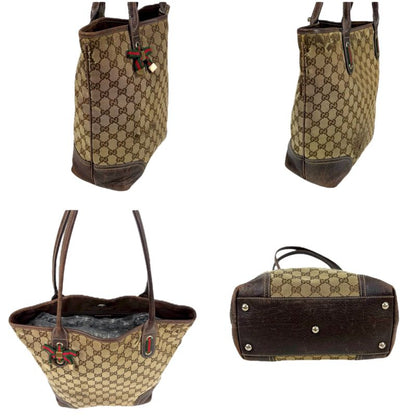 Gucci Tote Bag GG Canvas Leather Sherry Line Shoulder Brown
