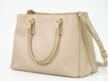 Authentic Prada Leather 2WAY Shoulder Bag Handbag Pochette Pink Beige Bag