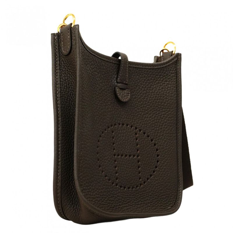 Hermes Shoulder Bag Evelyn TPM Taurillon Cles Mance Ebène Gold Hardware W