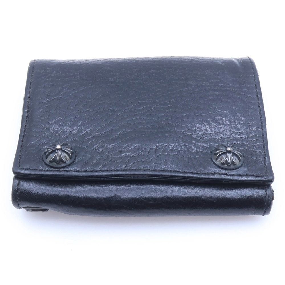 Chrome Hearts 3 Fold Cross Ball Button Leather Wallet Black
