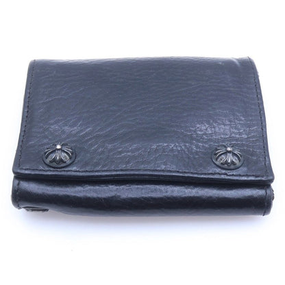 Chrome Hearts 3 Fold Cross Ball Button Leather Wallet Black