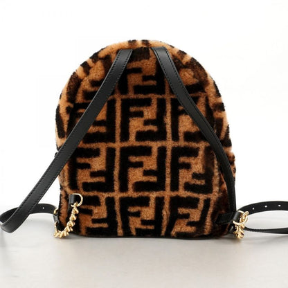 Fendi Backpack Daypack Zucca Fur Brown Black Gold Hardware Women's