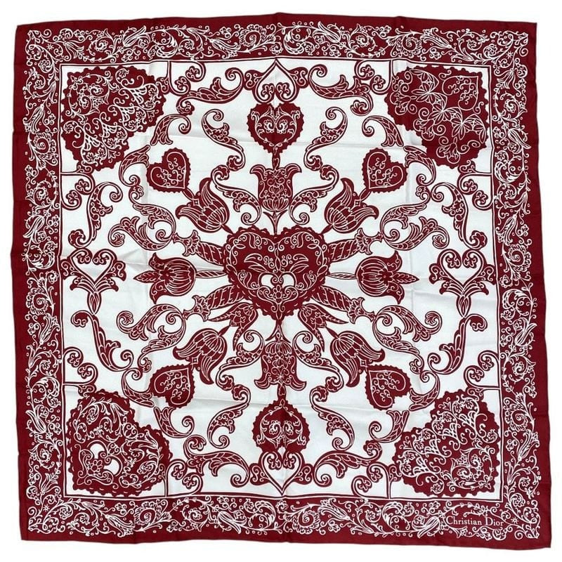 Christian Dior Scarf Accessory Silk Logo Bandana Pattern All Over White