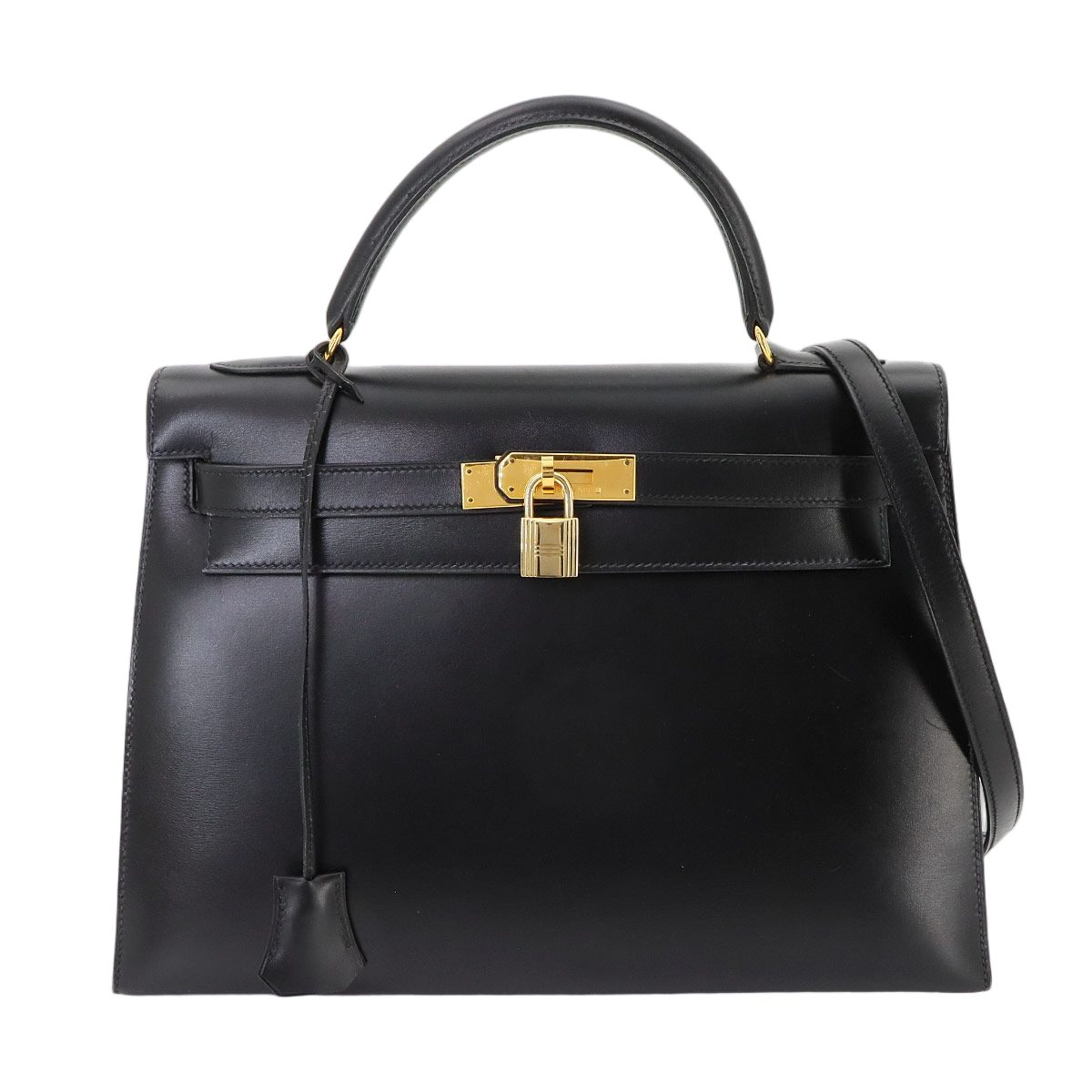 Hermes Kelly 32 Box Calf Black 2-Way Bag Sellier