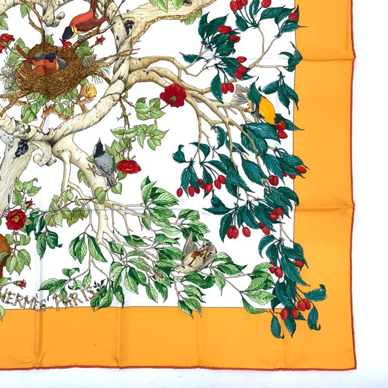 Grade Hermes Carre 90 AU Coeur DES BOIS In The Woods Orange 100% Silk
