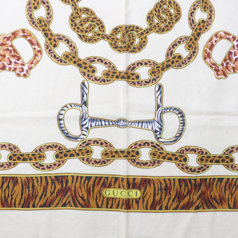 Gucci Vintage 100% Cotton Animal Print Horsebit Large Shawl Scarf Brown Made In