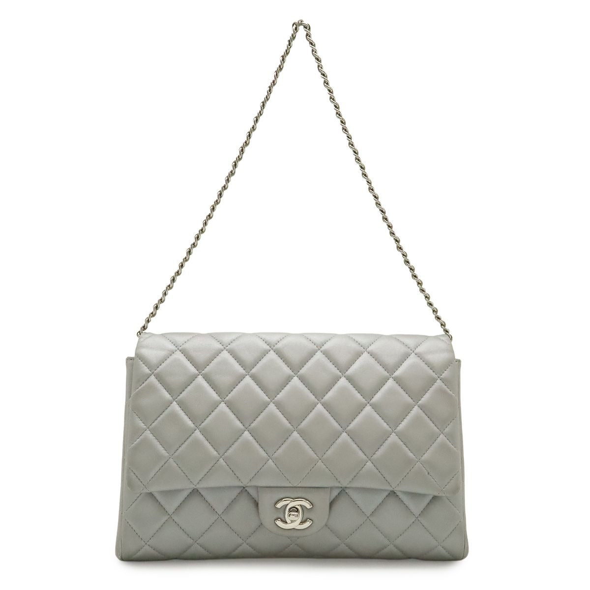 Chanel Quilted CC Logo Chain Bag Shoulder Semi Leather Silver