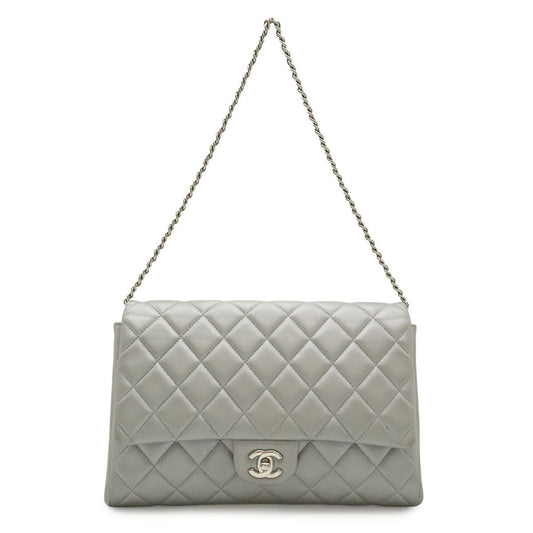 Chanel Quilted CC Logo Chain Bag Shoulder Semi Leather Silver