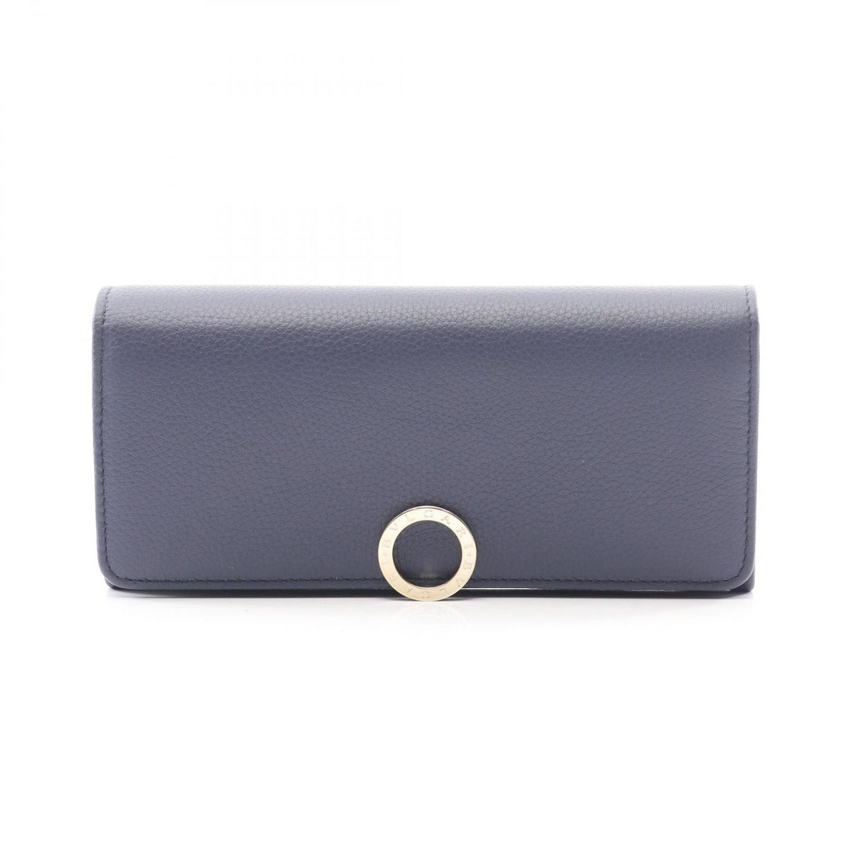 Bvlgari Bifold Long Wallet Large Navy Beige Leather