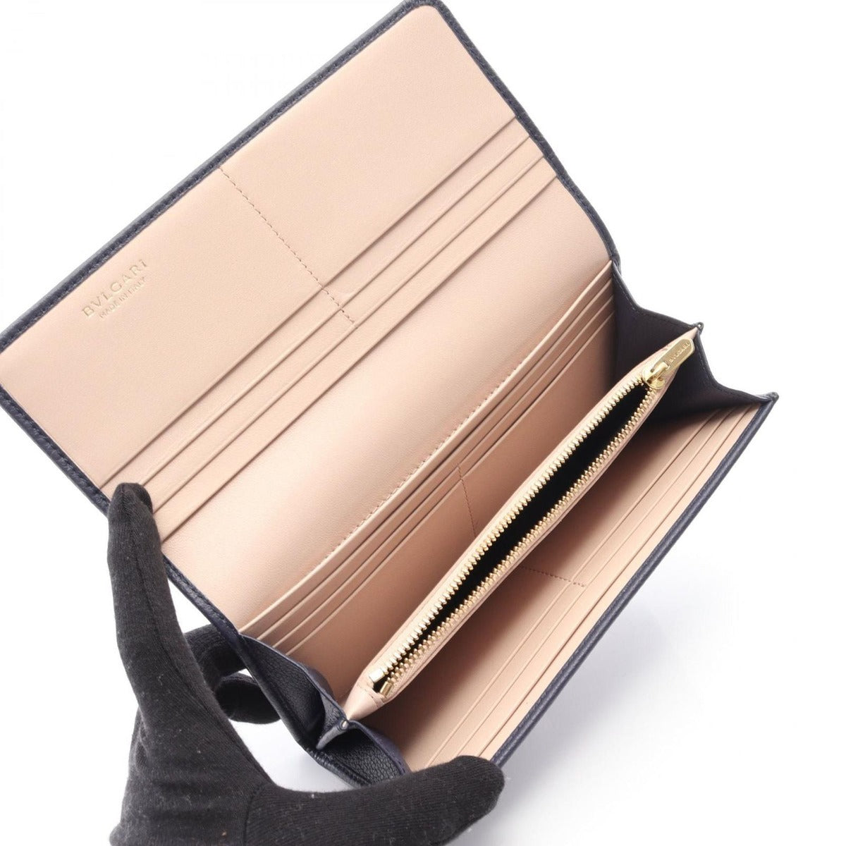 Bvlgari Bifold Long Wallet Large Navy Beige Leather — view 3