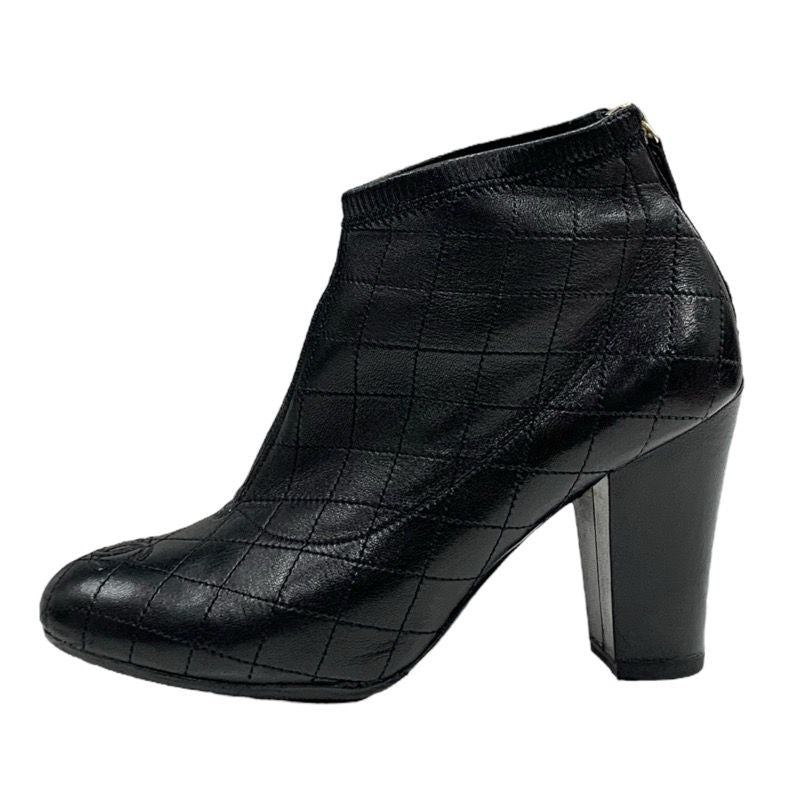 Chanel Boots Short Boots Shoes Leather Black Booties Here Mark Matelasse
