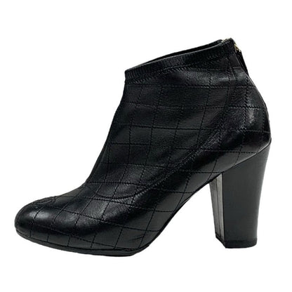 Chanel Boots Short Boots Shoes Leather Black Booties Here Mark Matelasse