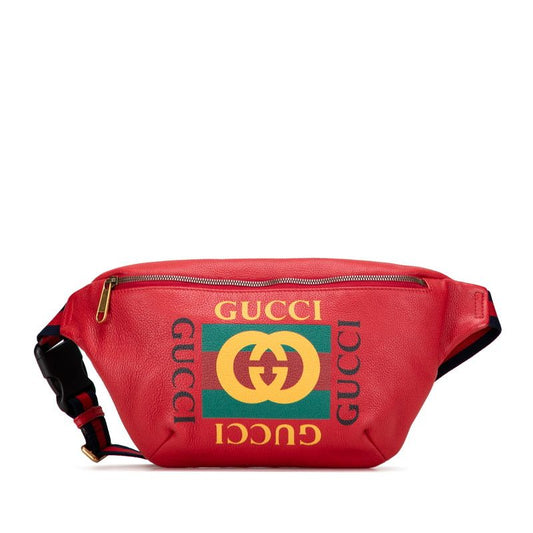 Gucci Logo Print Sherry Line Waist Bag Body Bag 530412 Red Leather Ladies Gucci