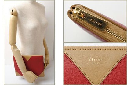 Celine Brand Bag Preowned Clutch Pouch Clutch Bag Ipad Case Bicolor Red Camel