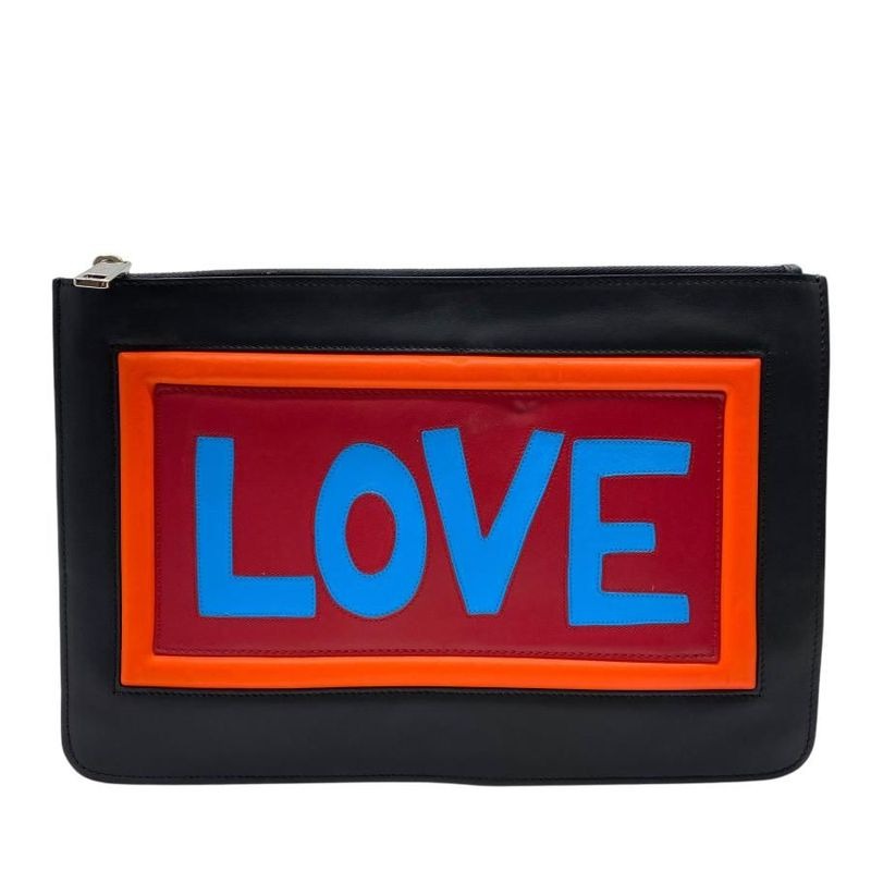 Fendi 7 N0078 Love Second Bag Clutch Pochette Leather Black Multicolor