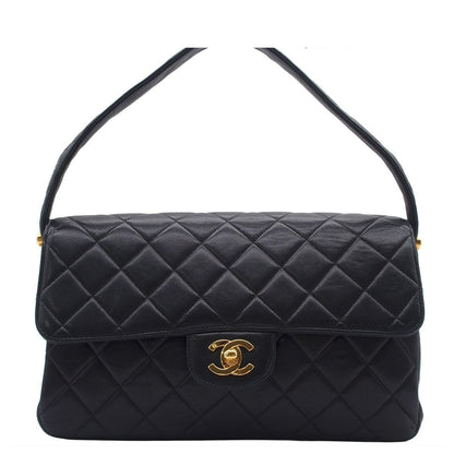 Chanel Handbag Face Quilted CC Logo Black Gold Lambskin