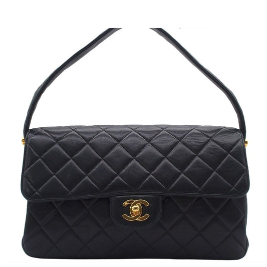 Chanel Handbag Face Quilted CC Logo Black Gold Lambskin