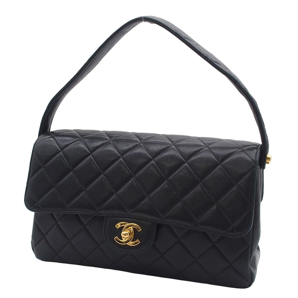 Chanel Handbag Face Quilted CC Logo Black Gold Lambskin — view 2