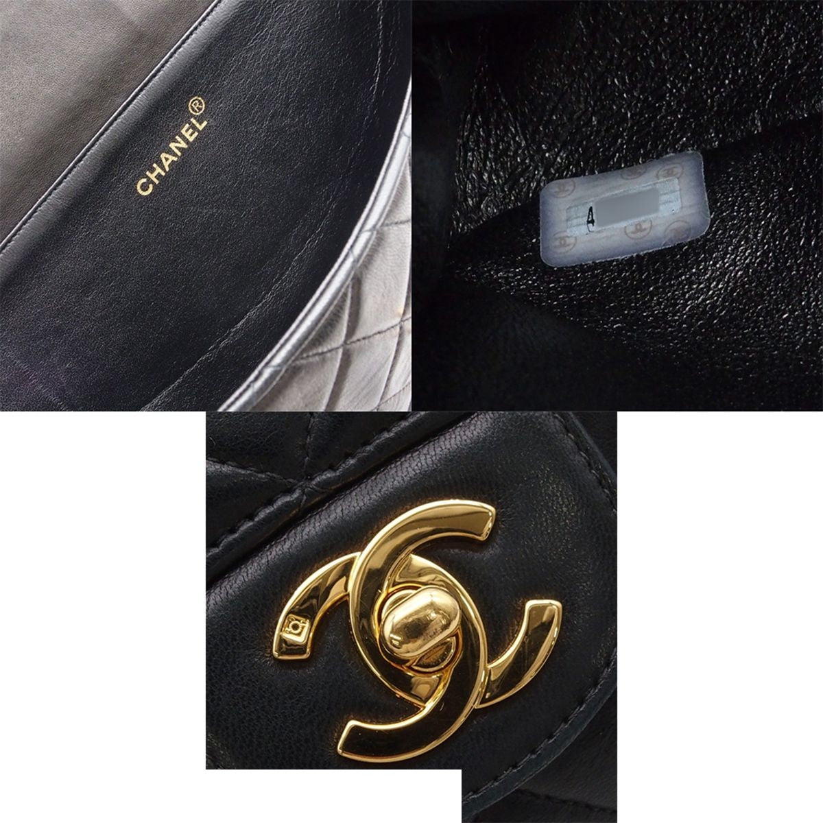 Chanel Handbag Face Quilted CC Logo Black Gold Lambskin — view 6