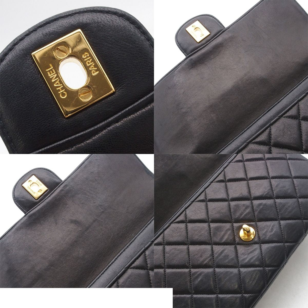 Chanel Handbag Face Quilted CC Logo Black Gold Lambskin — view 8