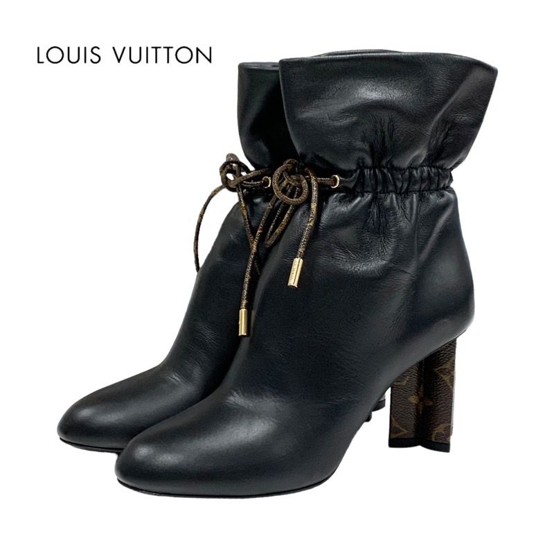 Louis Vuitton Silhouette Line Monogram Short Boots Leather Black Brown Black