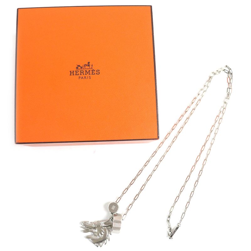Hermes Talisman Dragon H Motif Pendant Necklace With Silver Box Made In France