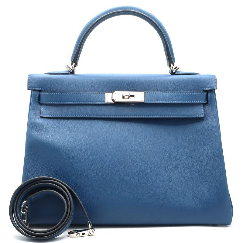 Hermes Kelly 32 Handbag Verso Evercolor Silver Hardware