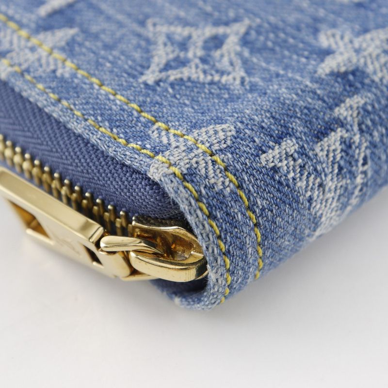 Louis Vuitton Zippy Wallet M82958 Monogram Denim Blue Unisex Long Wallet