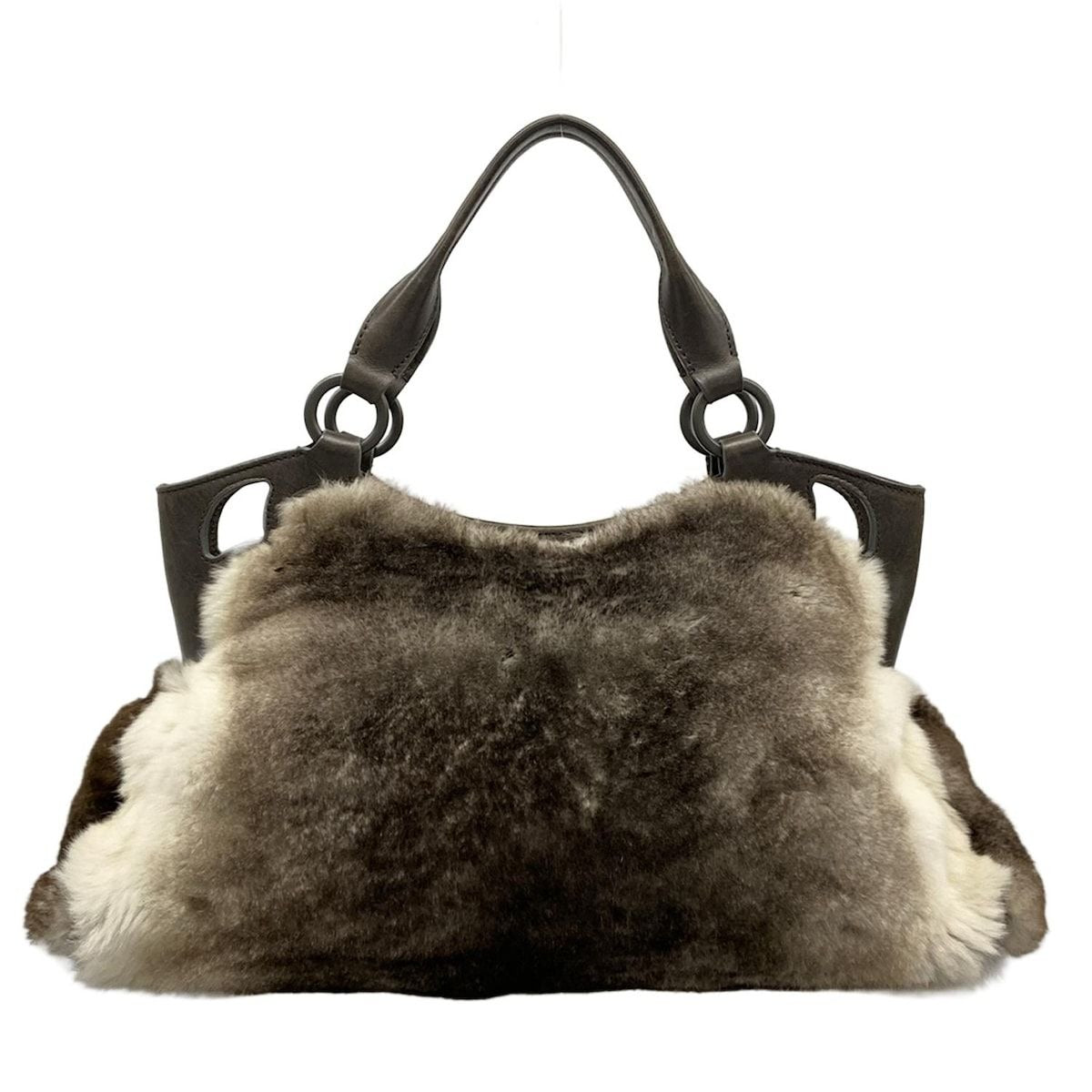 Cartier Handbag Marcello Dark Brown White Leather Fur