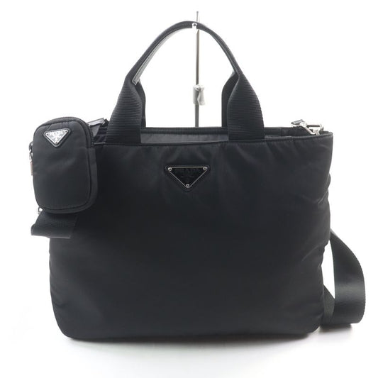 Prada 1 Bg867 re-nylon With Pouch And Shoulder Triangle Logo Leather Use 2-Way