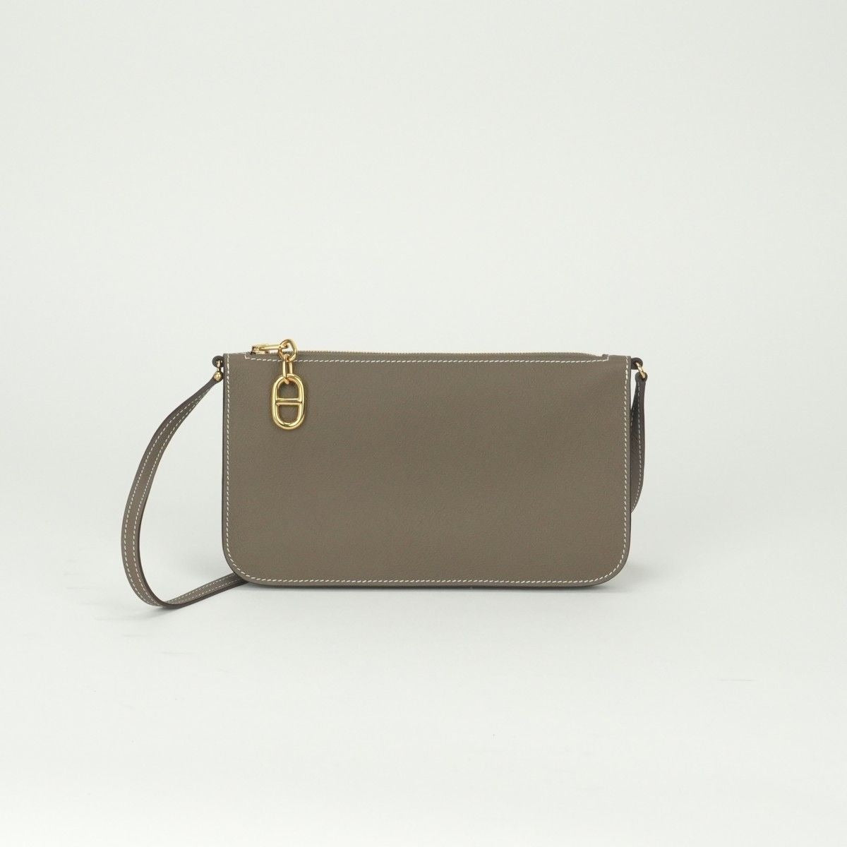 Hermes Zip Azap to Go Shoulder Bag Evercolor Etoupe Gray Gold Pouch Clutch