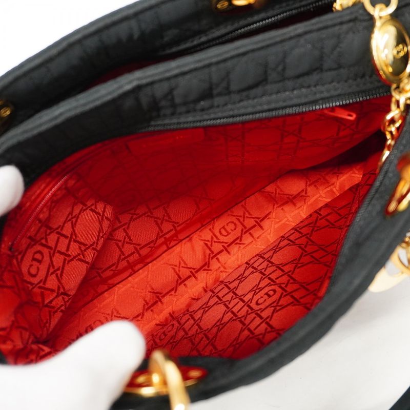 Christian Dior Handbag Canage Lady Dior Nylon Black Gold Hardware Women