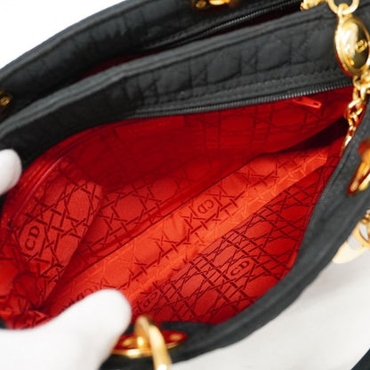 Christian Dior Handbag Canage Lady Dior Nylon Black Gold Hardware Women