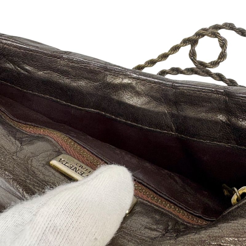 Bottega Veneta Chain Shoulder Bag Pochette Intrecciato Leather Brown Gold