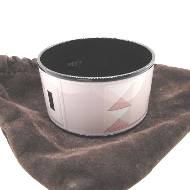 Hermes Emaile Bangle TGM Q Engraved (2013) Metal Pink Black Bracelet 0014 Hermes