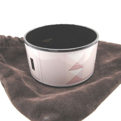Hermes Emaile Bangle TGM Q Engraved (2013) Metal Pink Black Bracelet 0014 Hermes