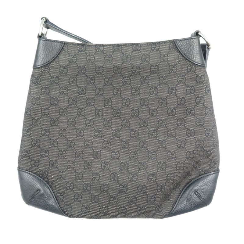 Gucci 196140 GG Canvas Silver Hardware Black Shoulder Bag 1087 Gucci