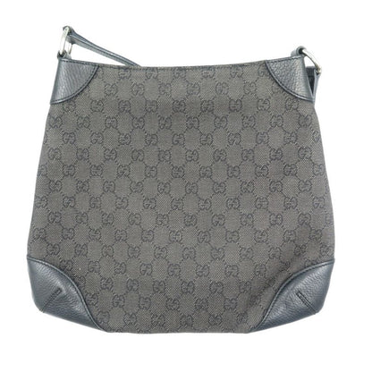 Gucci 196140 GG Canvas Silver Hardware Black Shoulder Bag 1087 Gucci