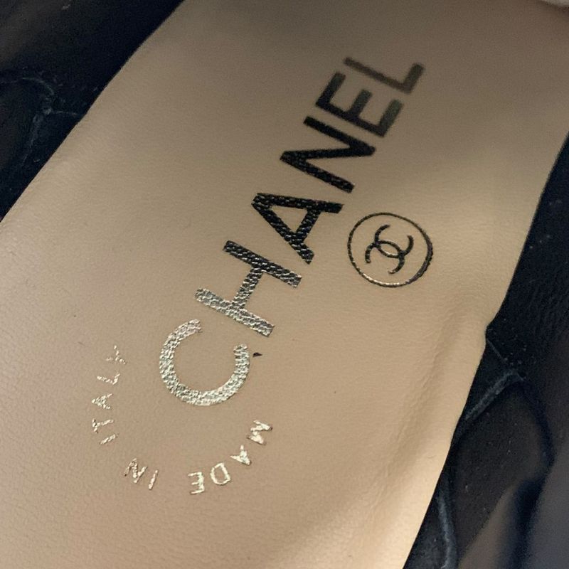 Chanel Boots Short Boots Shoes Leather Black Here Mark Metallic