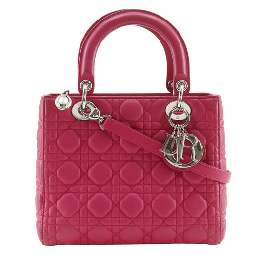 Dior Christian Cannage 2-Way Shoulder Leather Fuchsia