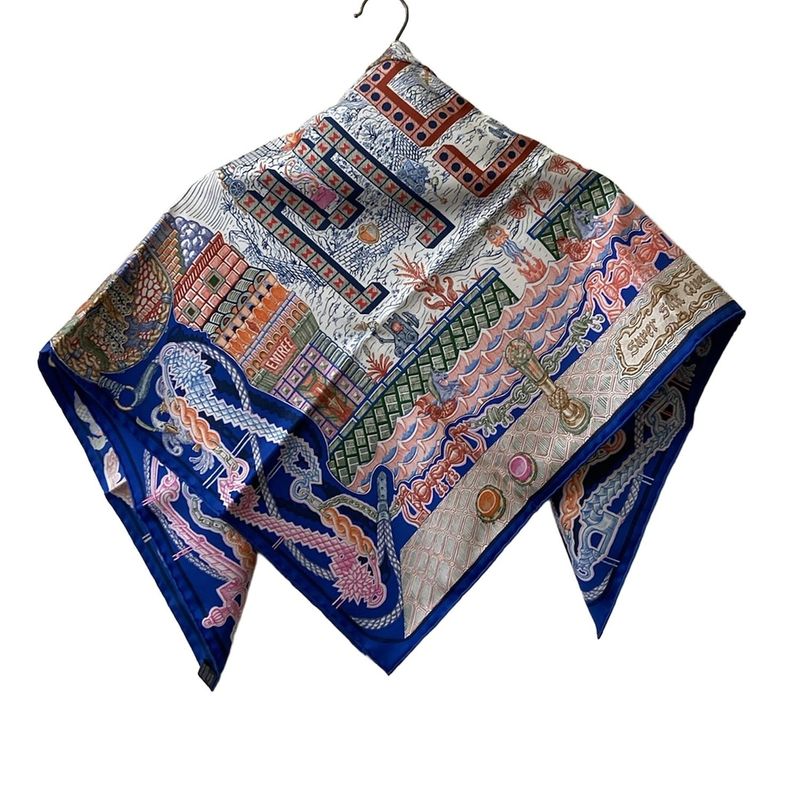 Hermes Scarf Carre 90 Blue×white×multi Super SILK Quest