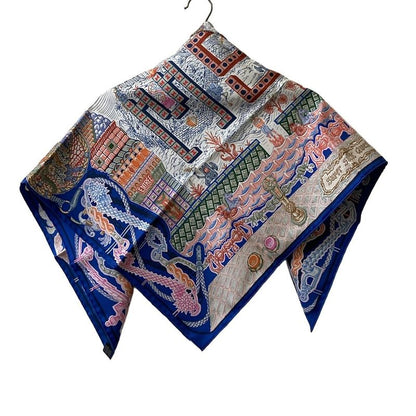 Hermes Scarf Carre 90 Blue×white×multi Super SILK Quest