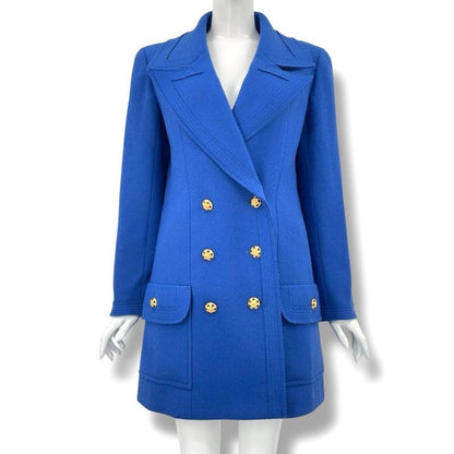 Chanel Coat 96 a Wool Gripoix Vintage Jacket Blazer Coco Mark Blue Size 38