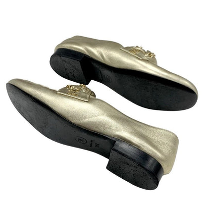 Chanel Loafers Shoes Leather Gold Flat Shoes Here Mark Chain
