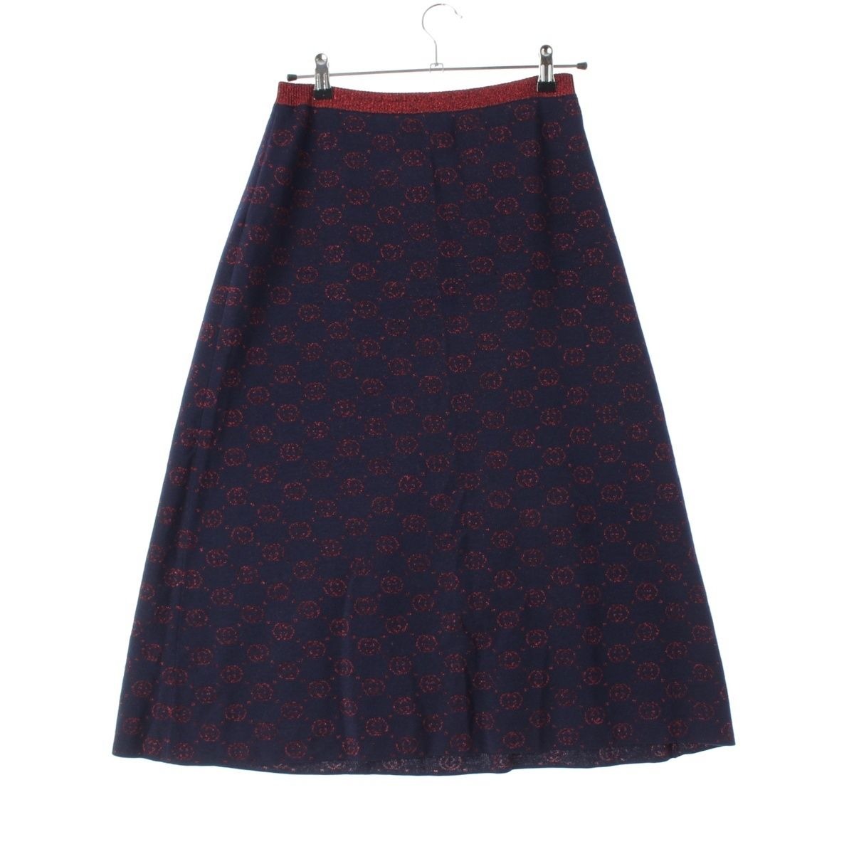 Gucci Interlocking Lame Knit Skirt Navy Red