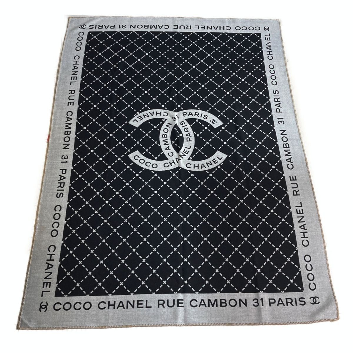Chanel Cocomark Travel Set Blanket Eye Mask Black X Gray Wool/silk