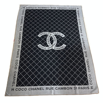 Chanel Cocomark Travel Set Blanket Eye Mask Black X Gray Wool/silk