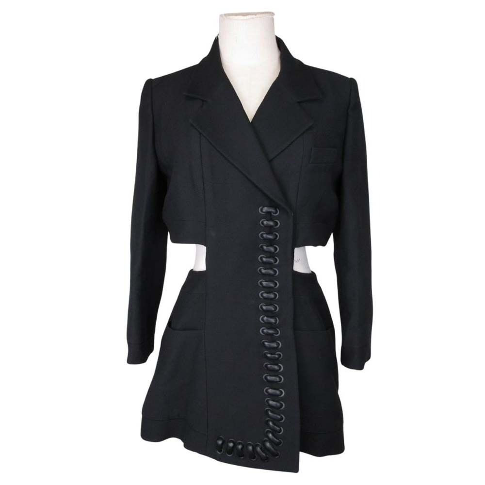 Fendi Silk Blend Lambskin Waist Cutout Jacket Dress 40 Black
