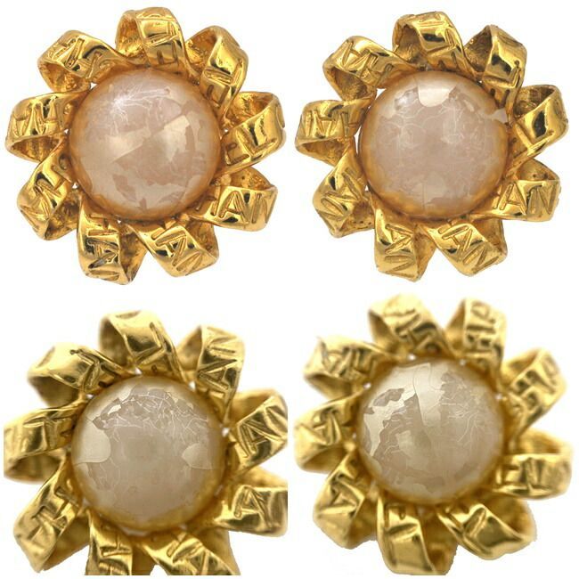 Chanel Earrings Gold White Accessories GP